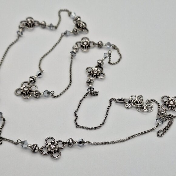 Brighton Joan of Arc Long Floral Station Silver Tone Crystal Necklace - Picture 7 of 9
